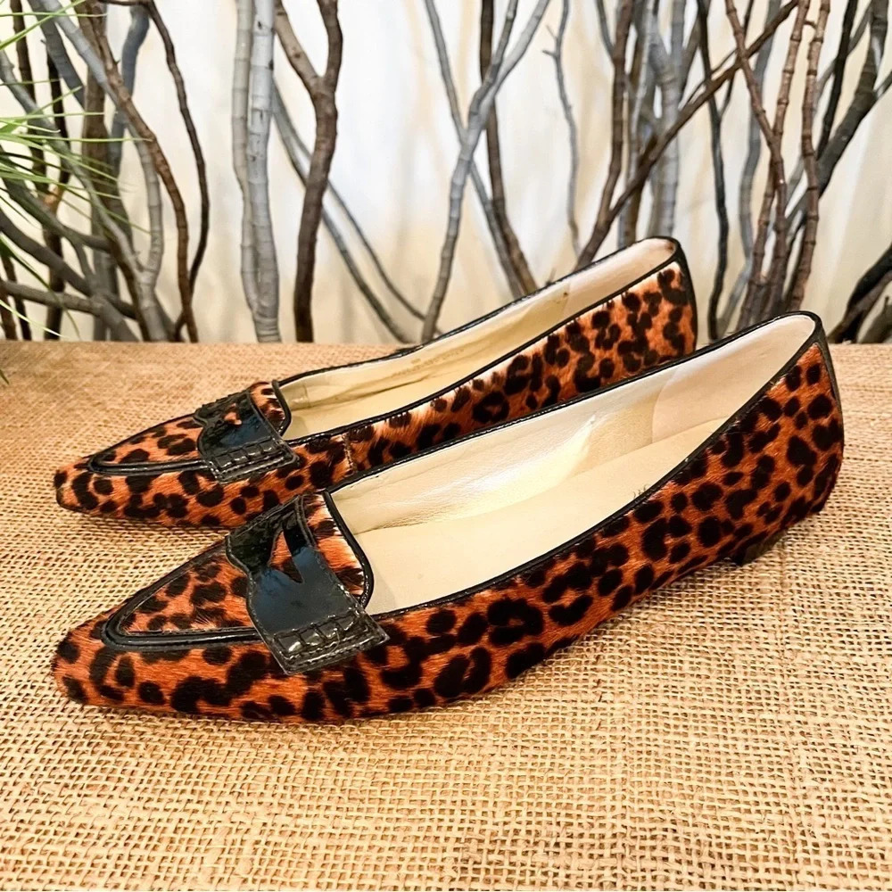 Talbots Leopard Calf Hair Patent Loafers Flats